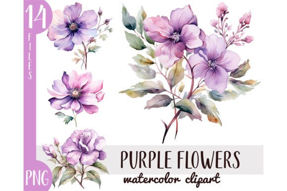 Download Watercolor Purple Flowers Clipart PNG - Flowers Collection