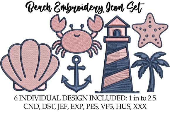 Download Beach Embroidery Icon Set - Embroidery Collection