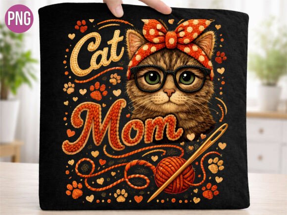 Download Cute Faux Embroidery Cat Mom PNG Shirt - Embroidery Collection