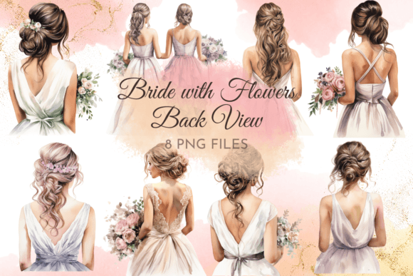 Download Watercolor Bride with Flowers Back View - Flowers Collection