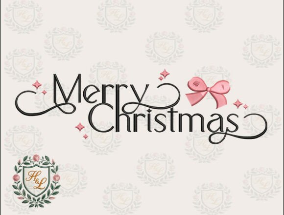 Download Pink Bow Merry Christmas Embroidery File - Embroidery Collection