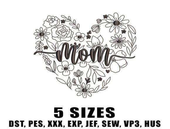 Download Mom Heart Floral Embroidery Designs - Embroidery Collection