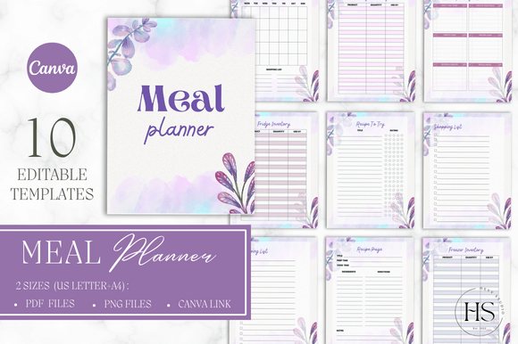 Download Watercolor Flowers CANVA Meal Planner - Flowers Collection