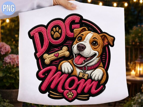 Download Cute Dog Mom Embroidery PNG T-Shirt - Embroidery Collection