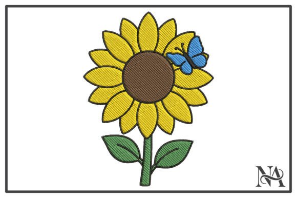 Download Blue Butterfly Sunflower Embroidery - Embroidery Collection