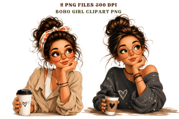 Download Boho Girl Clipart PNG , Coffee Girl Png - Girl Collection