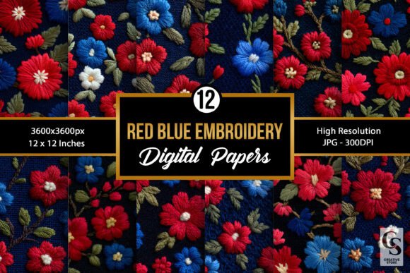Download Red Blue Floral Embroidery Pattern - Embroidery Collection