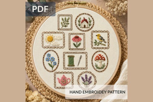 Download Cottagecore Embroidery Sampler Pattern - Embroidery Collection