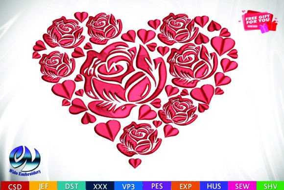 Download Rose &amp; Hearts Floral Heart Embroidery&nbsp; - Embroidery Collection