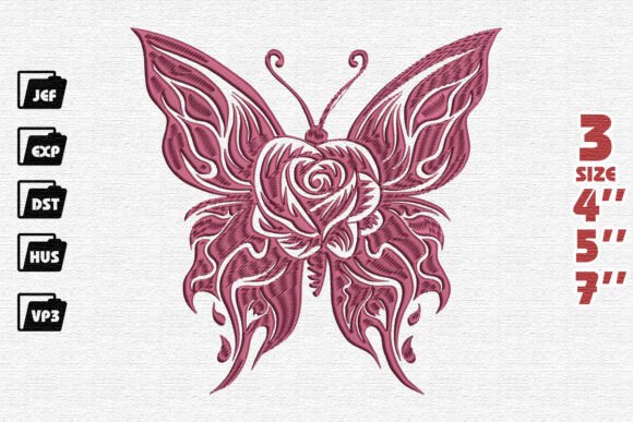 Download Rose Butterfly Embroidery - Embroidery Collection