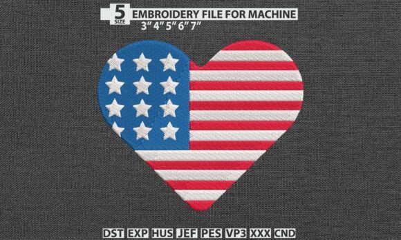 Download USA Flag Heart DST PES Embroidery File - Embroidery Collection