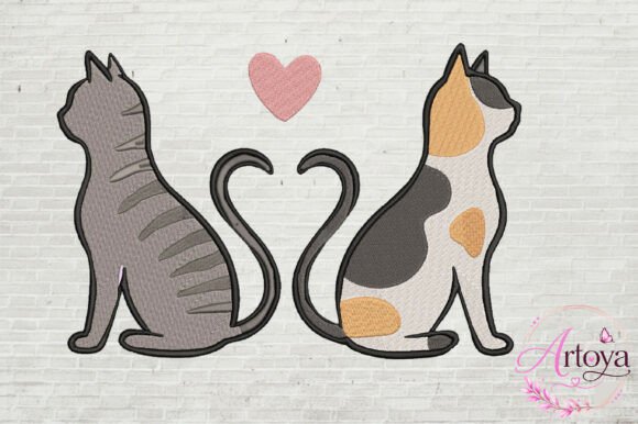 Download Cat Love Embroidery Design - Embroidery Collection