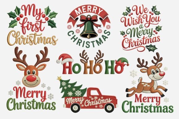 Download Embroidery Merry Christmas Saying Bundle - Embroidery Collection