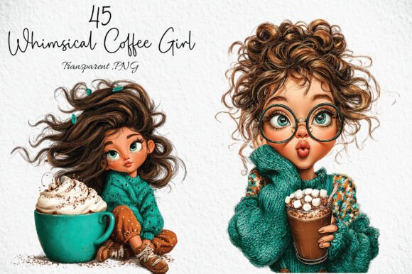 Download Whimsical Coffee Girl Clipart PNG - Girl Collection